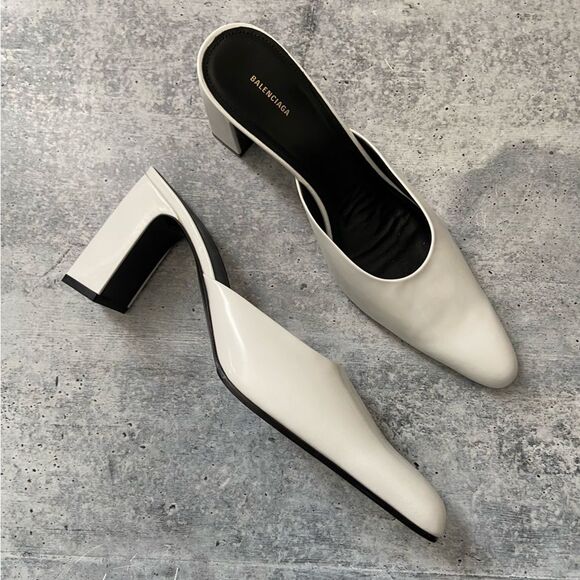 Balenciaga White Leather Mules 40 - Picture 1 of 5